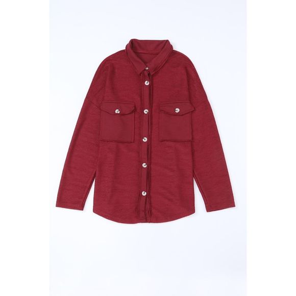 Azura Exchange  Red Contrast Flap Pockets Relaxed Shacket - Picture 9 of 12